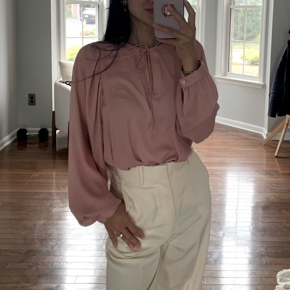 Loft pink tie neck blouse medium